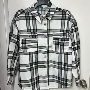 Plaid fleece lined flannel button down shirt
